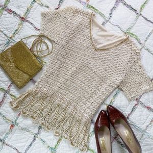 90s Beaded Crochet Peplum Tee